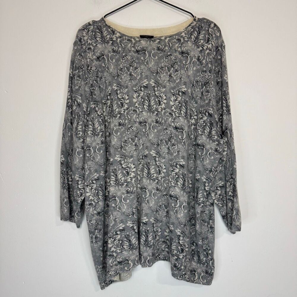 Talbots Printed Gray Cashmere Sweater 3X